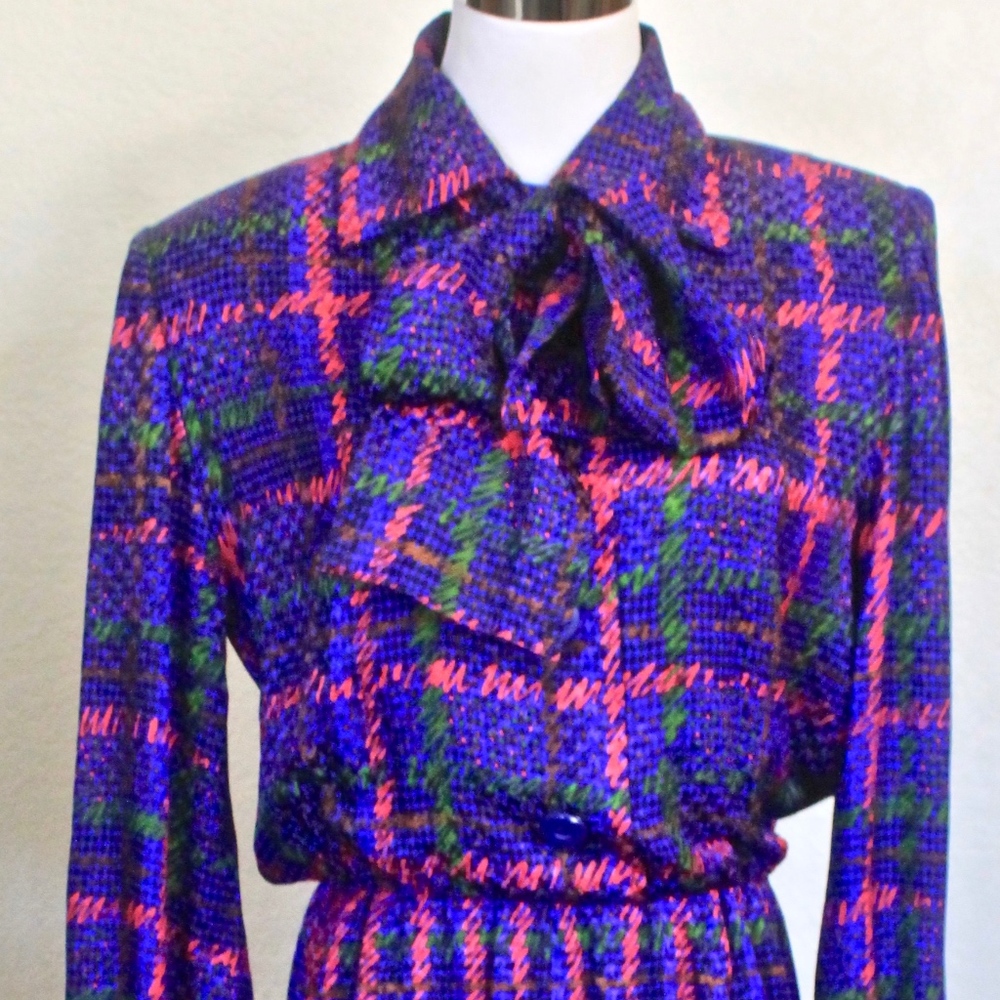 "GIVENCHY NOUVELLE BOUTIQUE" DRESS & SCARF SILK VINTAGE 1980’s IMAGNINES PLAID